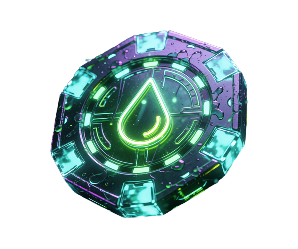 Leuchtender Neon-Bonus-Chip mit Regentropfen-Symbol f&uuml;r den Rainbet Willkommensbonus