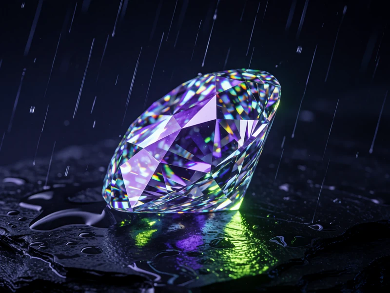 Luxuri&ouml;ser neonleuchtender Diamant auf nasser Schieferfl&auml;che - Symbol f&uuml;r das Rainbet VIP Programm