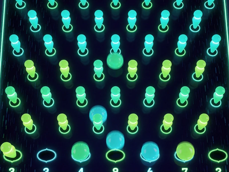 Leuchtendes Neon-Plinko-Board mit fallenden Kugeln und Multiplikator-Feldern bei Rainbet
